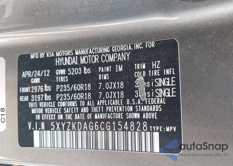 2012 Hyundai Santa Fe Limited V6 from USA, damaged, VIN 5XYZKDAG6CG154828